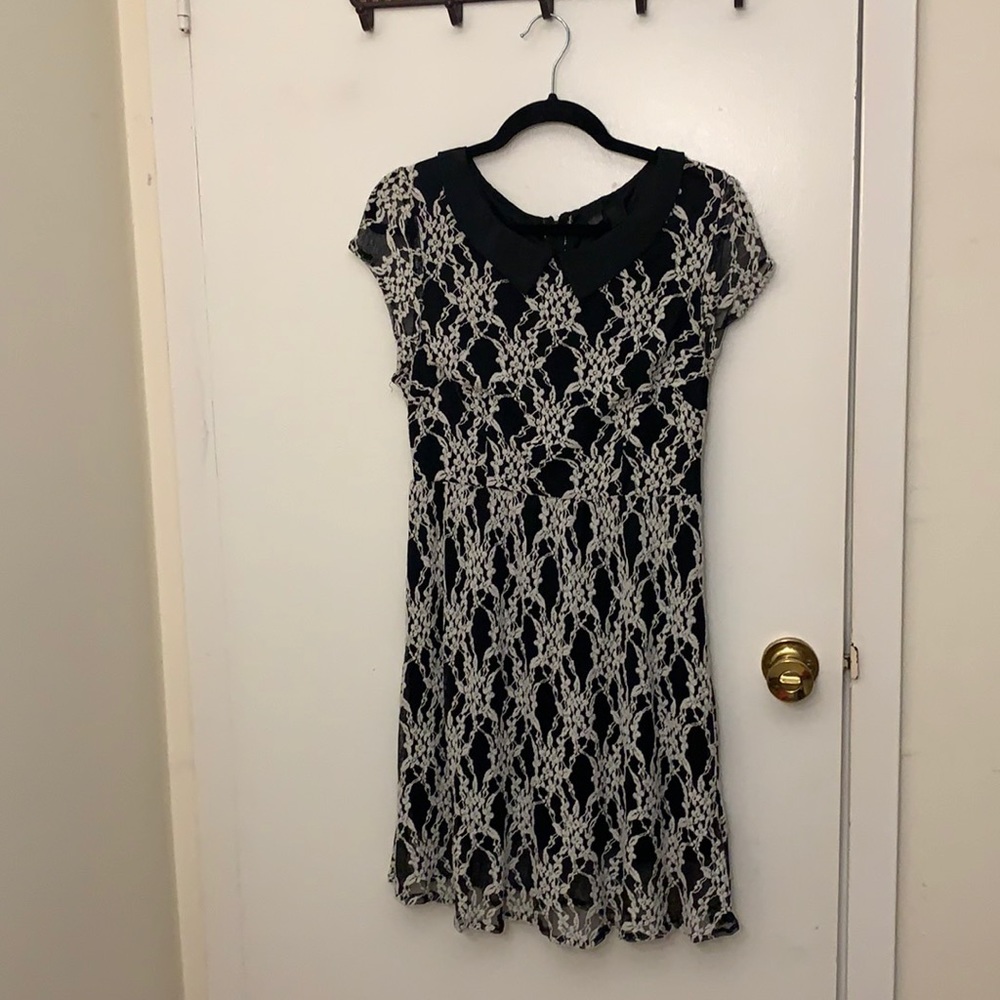Black and white lace dress with satin collar!